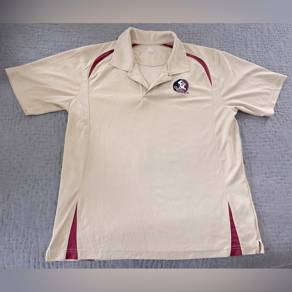 Vintage FSU Florida State University Khaki Polo Shirt Seminole Head Gameday XL